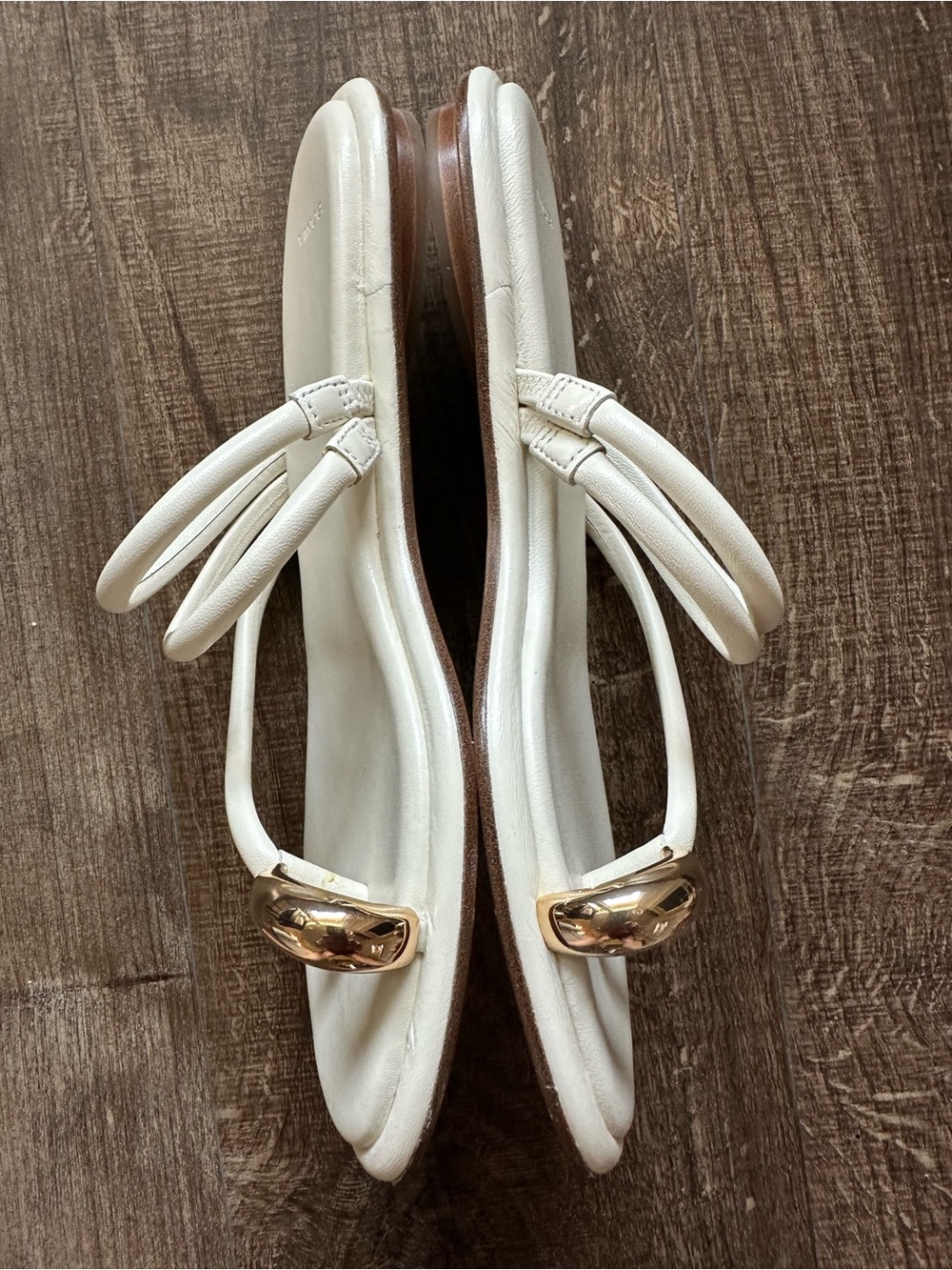 Vince White Strappy Toe-Post Sandals with Gold Accent - Picture 3 of 4